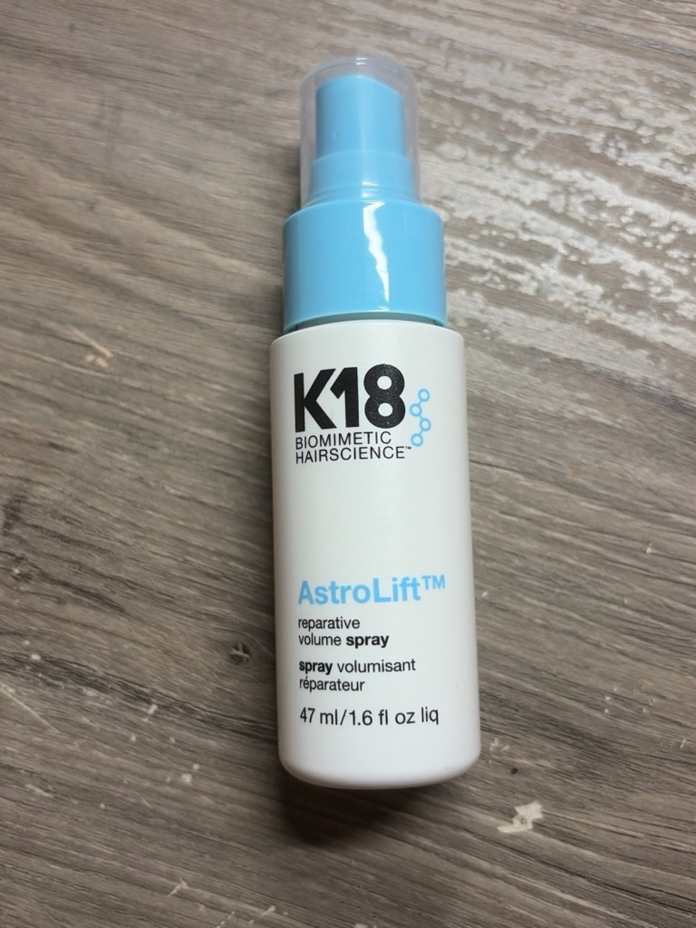 K18 AstroLift Reparative Volume Spray — White & Light Blue Bottle